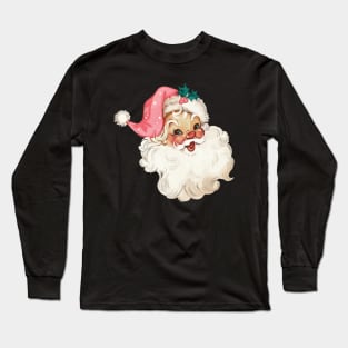 Retro Santa Claus Mid Century Modern Pink Cute Long Sleeve T-Shirt